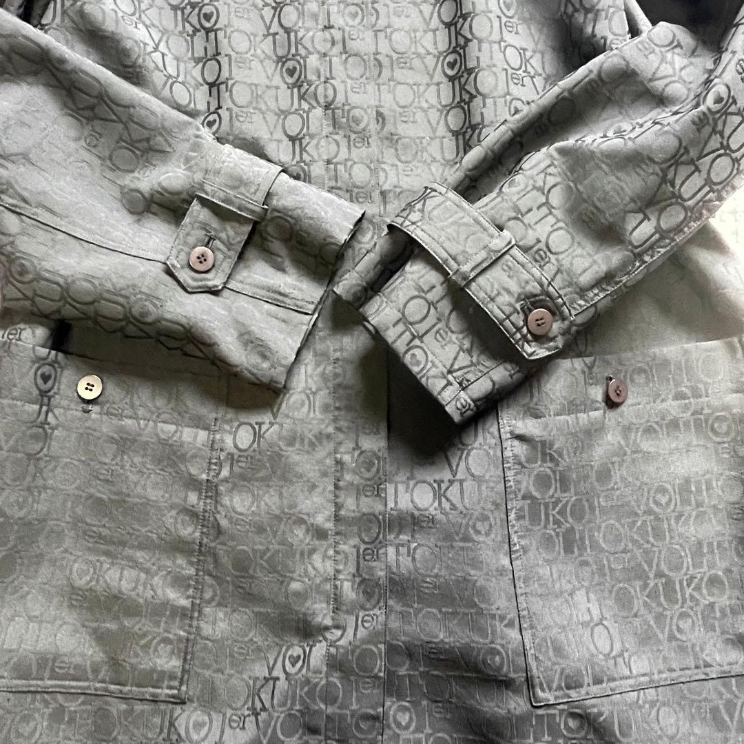 美品 ゆったり トクコプルミエヴォル 総柄 ステンカラーコート 黒 ジップアップ