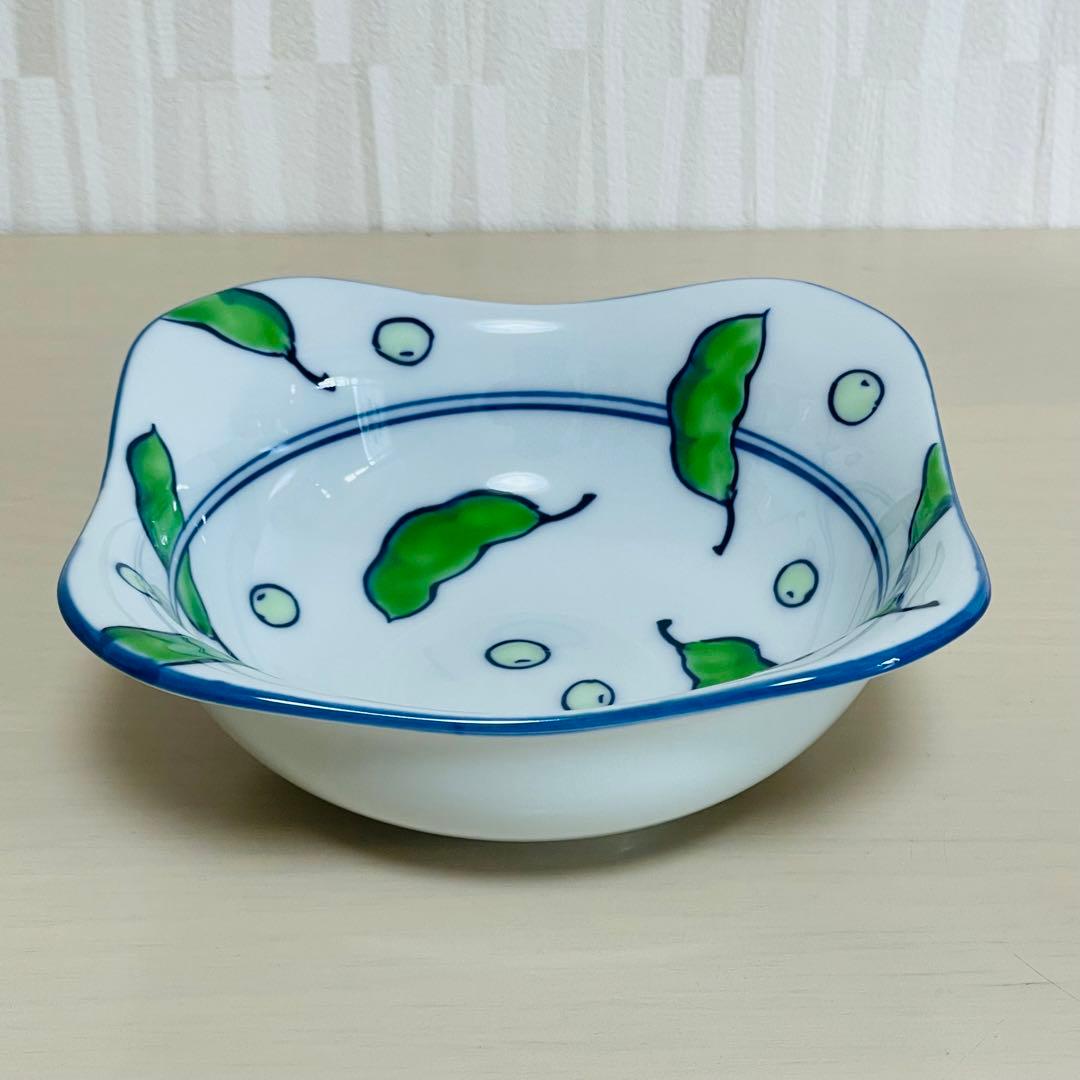 有田焼 源右衛門 染錦緑豆文 枝豆 小鉢 深皿 色違い 2客セット