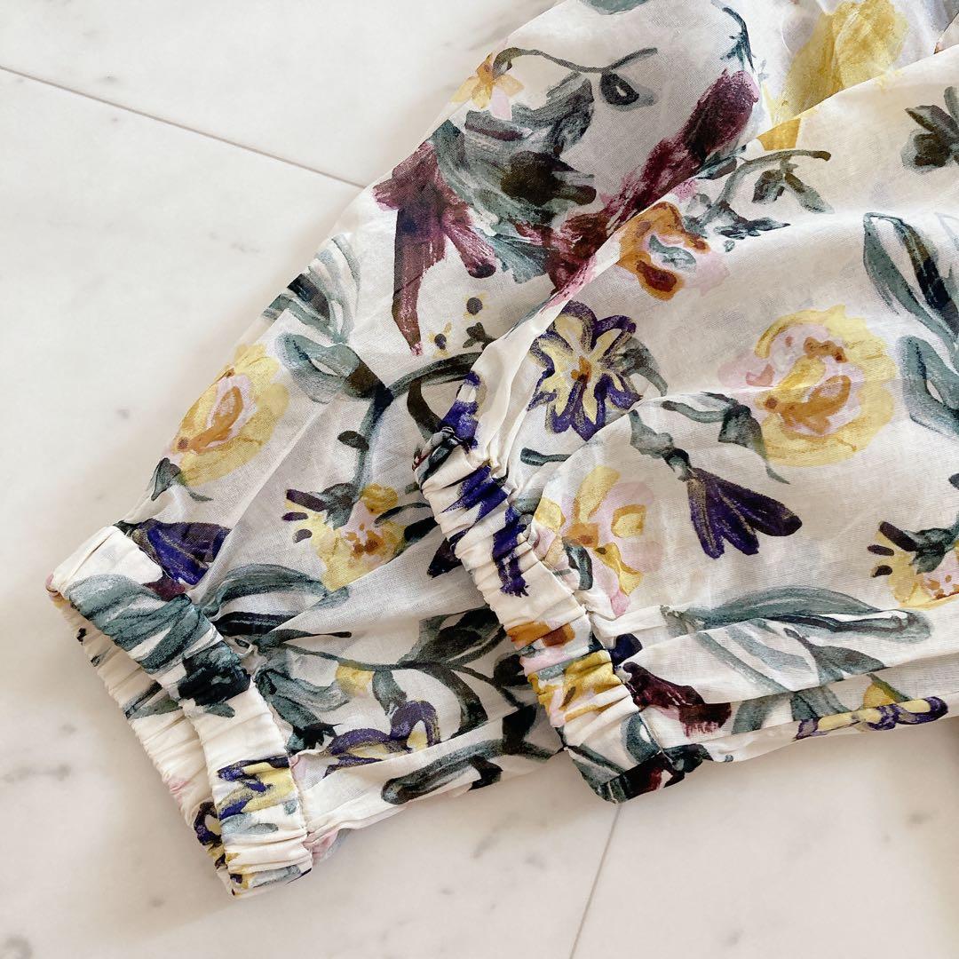 極美品　トゥモローランド　アピースフラワープリント ネックギャザーブラウス