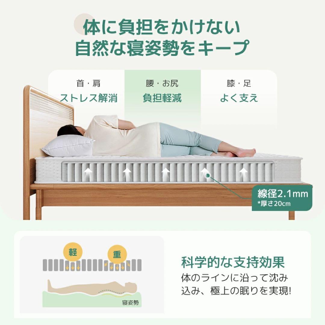 高密度ポケットコイルマットレス クイーン 厚さ20cm 体圧分散 やや硬め高反発