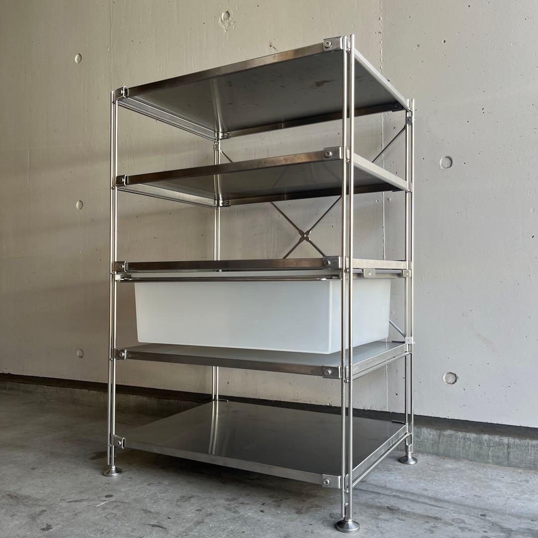 美品・廃盤ＰＰバスケット付★無印 ステンレスユニットシェルフ・ステンレス棚セット