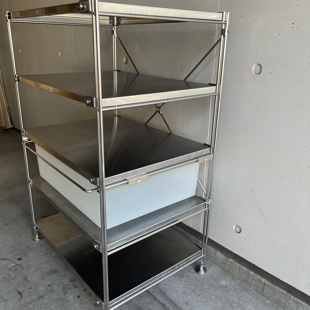 美品・廃盤ＰＰバスケット付★無印 ステンレスユニットシェルフ・ステンレス棚セット