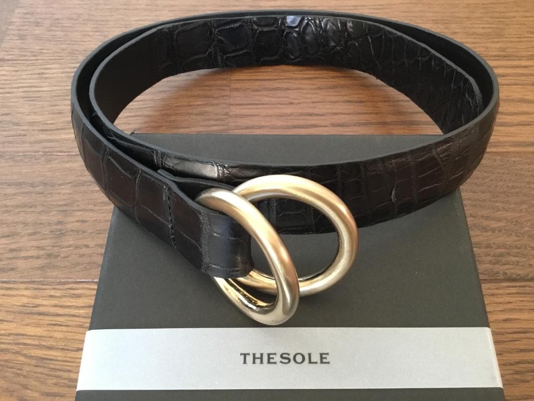 【試着のみ】THE SOLE クロコダイルダブルリングベルト 黒85