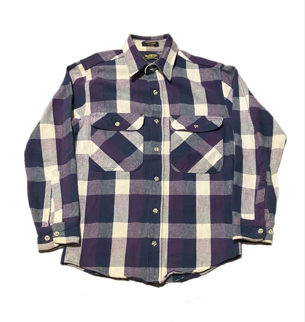80s オシュコシュ ヘビーネルシャツ パープルカラー ブロックチェック アメ製