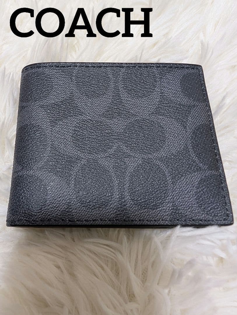 COACH F66551 シグネチャー 二つ折り財布 チャコールブラックネイビー