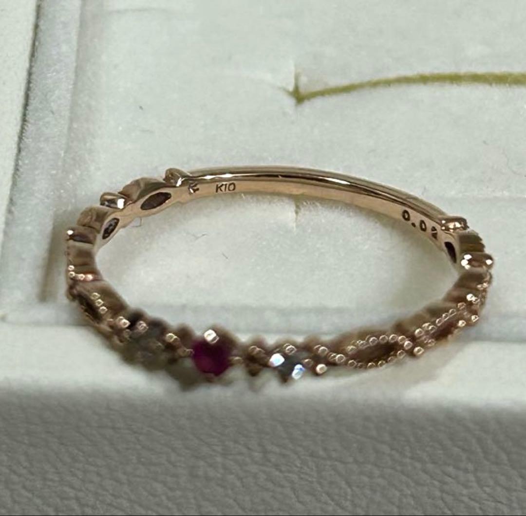 組曲　K10PG ダイヤ　ルビー　リング