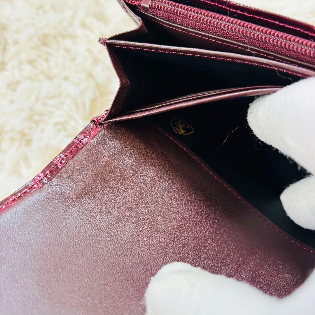 ＪＲＡ シャイニークロコダイル 長財布 ワインレッド 穿孔 クロコダイル 財布