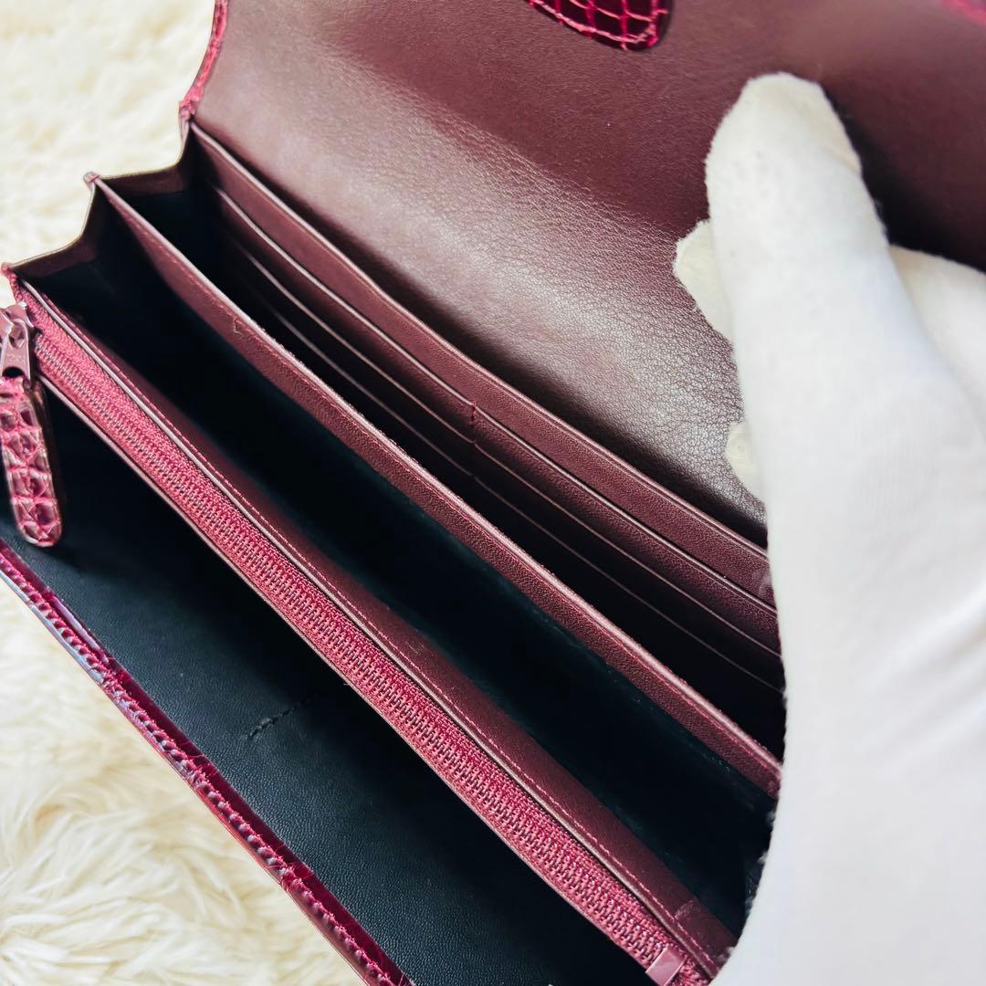 ＪＲＡ シャイニークロコダイル 長財布 ワインレッド 穿孔 クロコダイル 財布