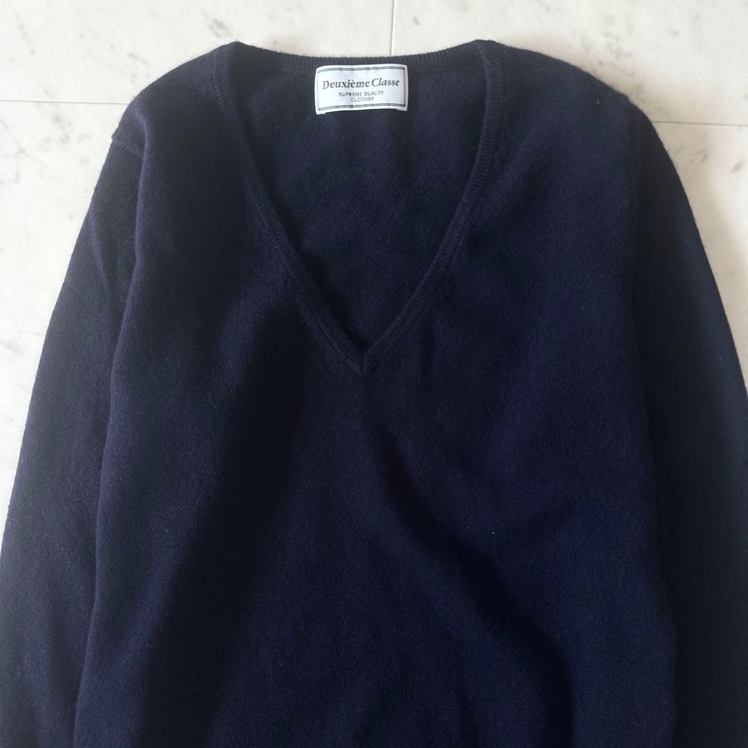 美品*ドゥーズィエムクラス Vネックカシミヤニット カシミヤ100% ネイビー