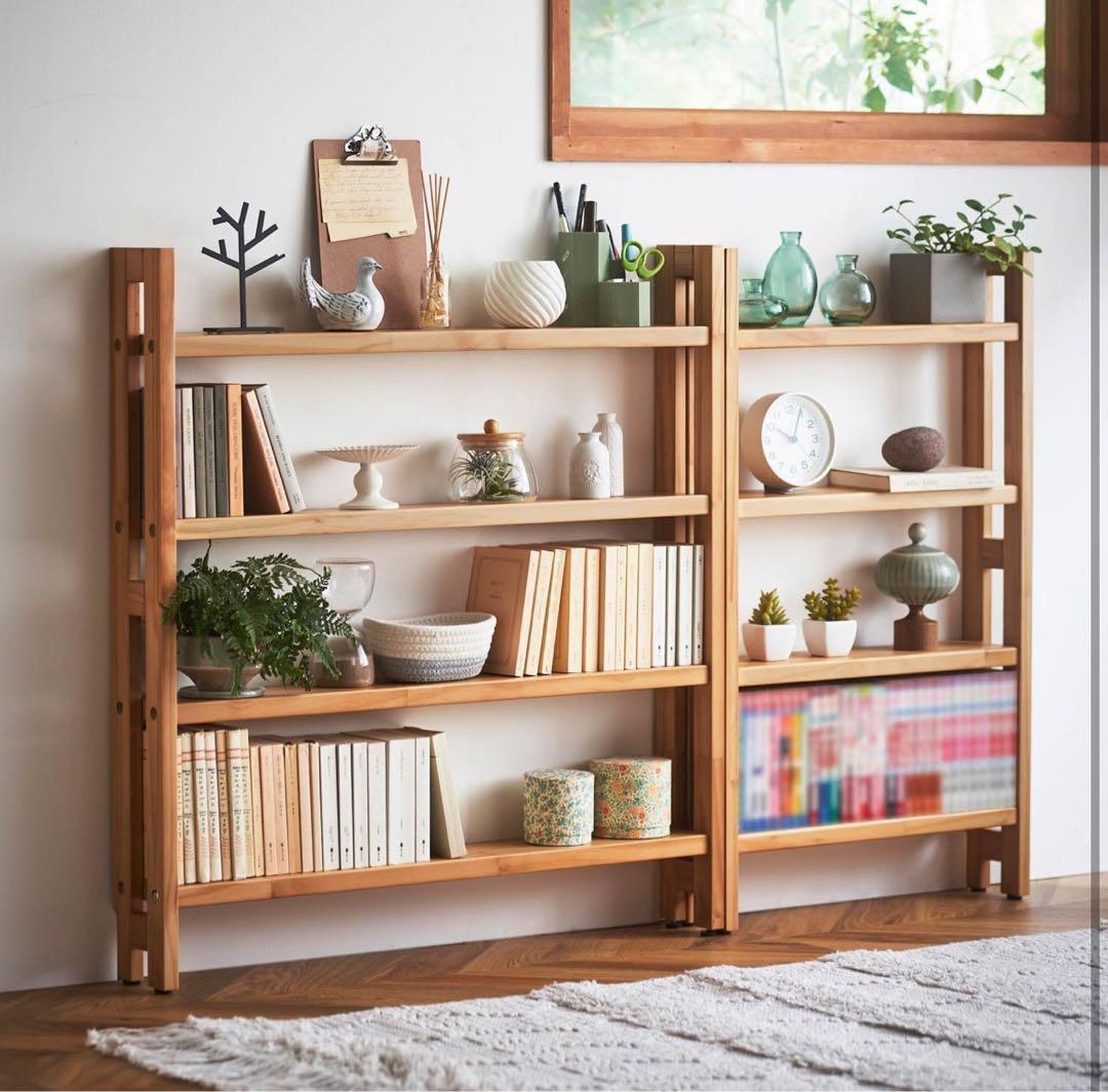 [ベルメゾン] 薄型ラック ロータイプ 突っ張らないラック 本棚 ナチュラル