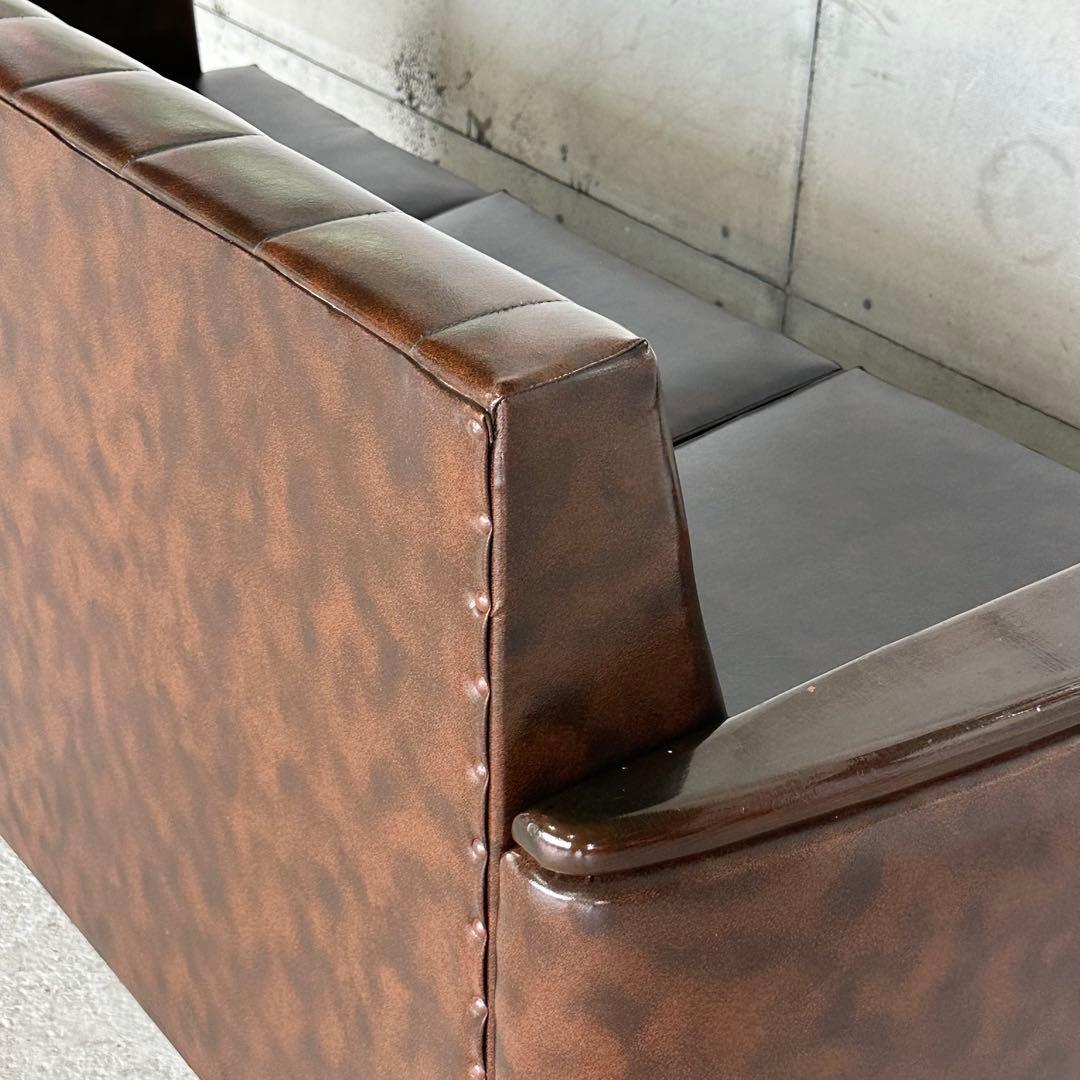 ★80s★ 昭和レトロ 3人掛けソファ 合皮 ブラウン ヴィンテージ 喫茶店什器