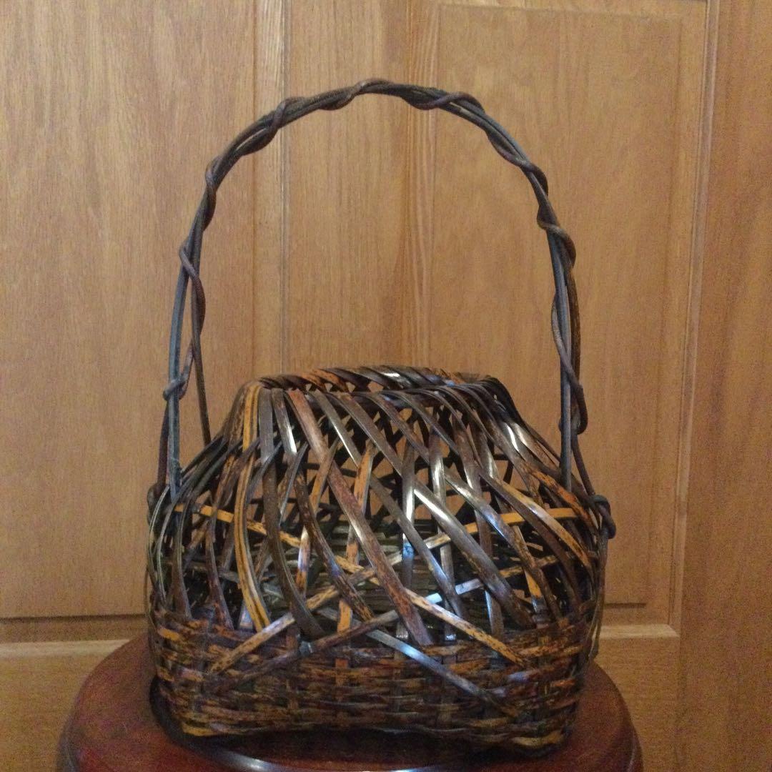 竹製籠、茶道具、作者銘あり