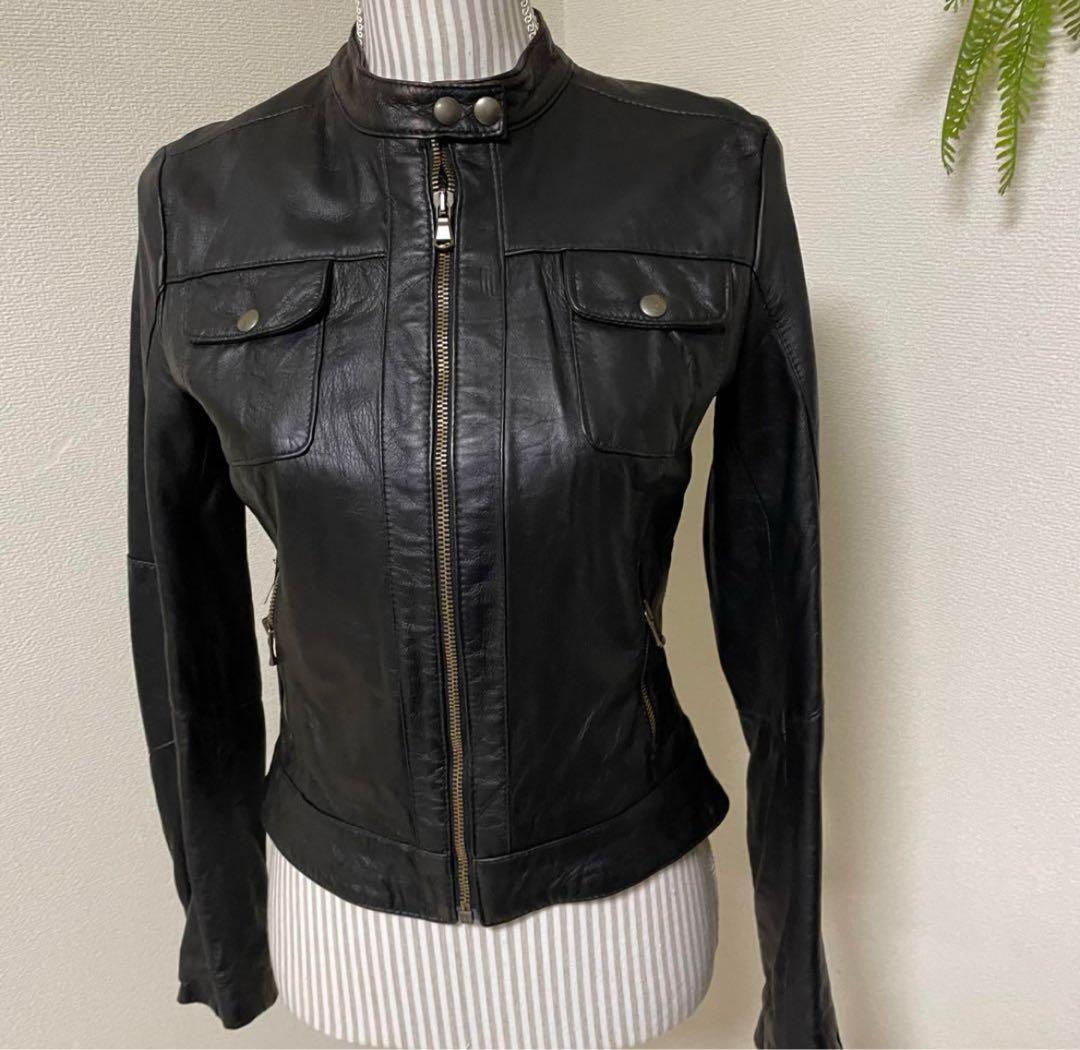 ペルッツィ イタリア製　M ラムレザージャケット　スタンドカラー　シングル