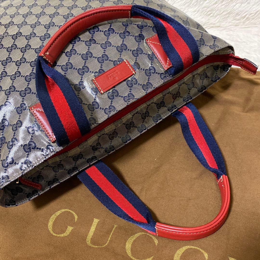 【美品】GUCCI トートバッグ GGキャンバス シェリーライン 大容量　希少