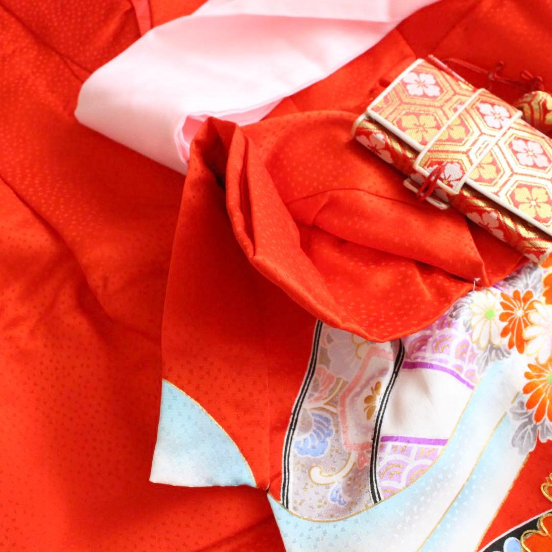 七五三 7歳 女の子 子供 赤 着物 帯 セット