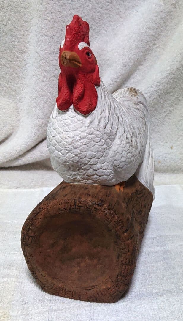 楽山造白鶏の置物 木箱付きT175