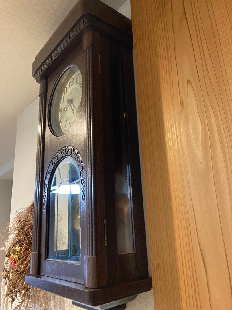 昭和レトロ　愛知時計 ゼンマイ式振り子時計 稼働品　3面ガラス