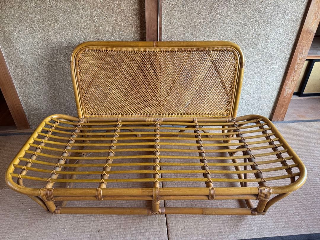 昭和レトロ】ラタンソファ 1〜2人掛け ヴィンテージ 籐家具 ナチュラル