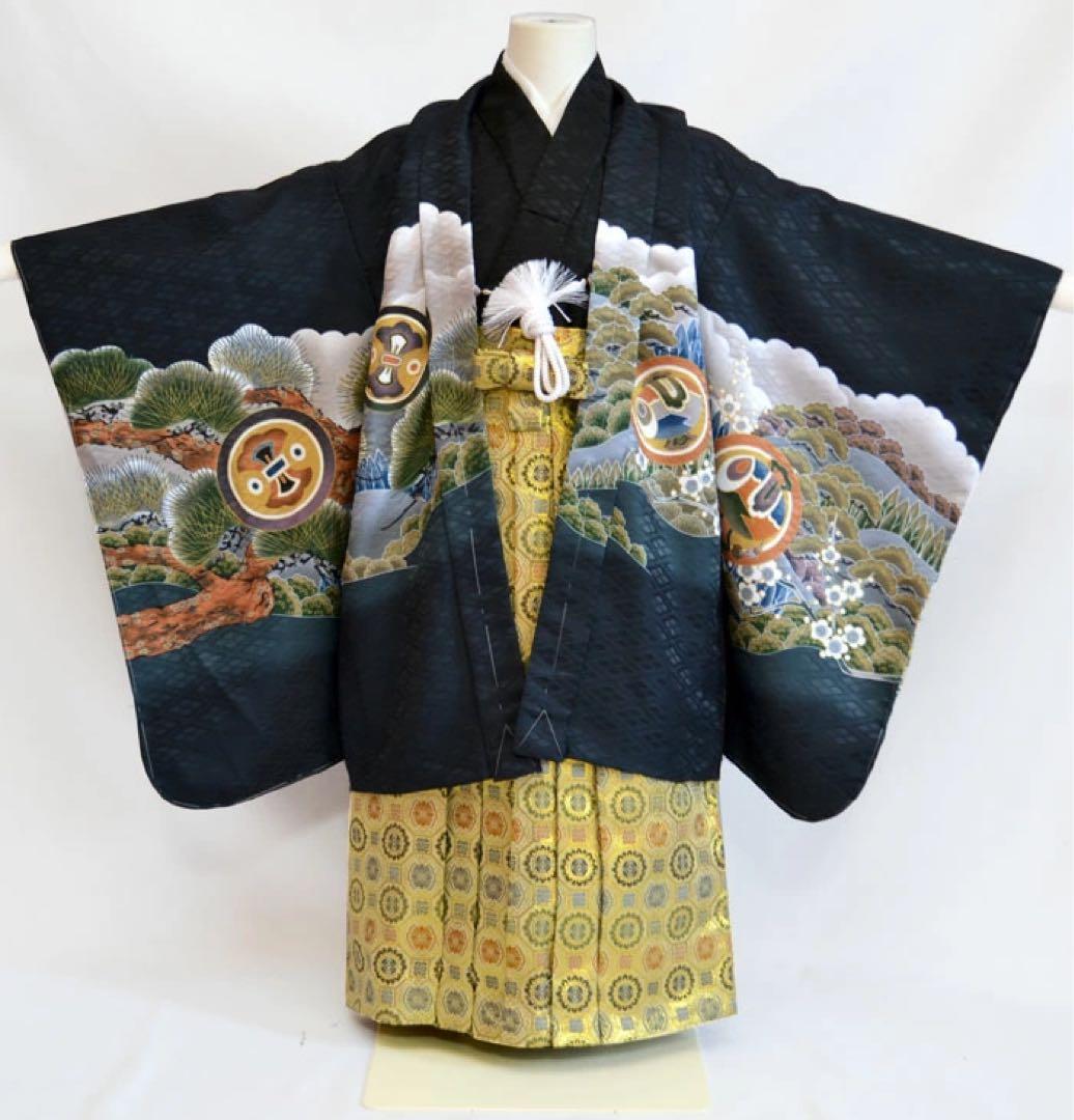 1点限り七五三 着物 男の子 袴 セット 5歳羽織袴 フルセット 鷹に富士　黒