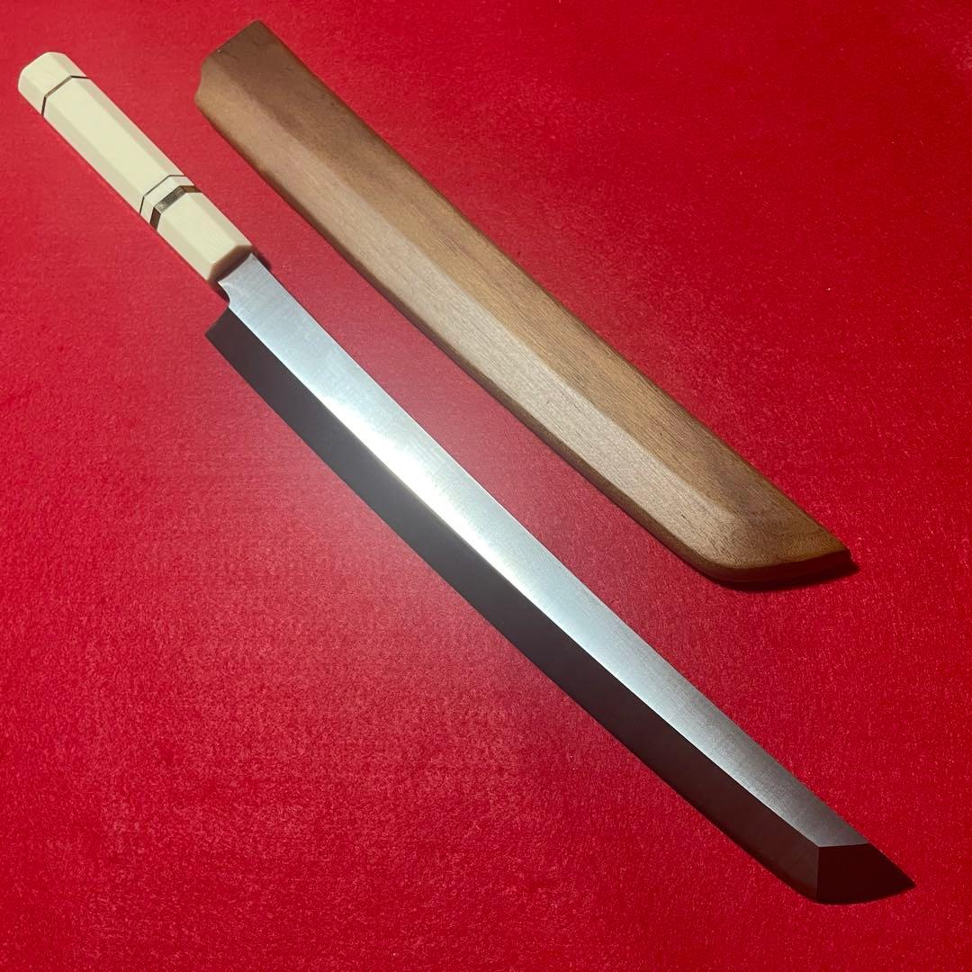 先丸柳刃　本焼　八角柄　人工象牙