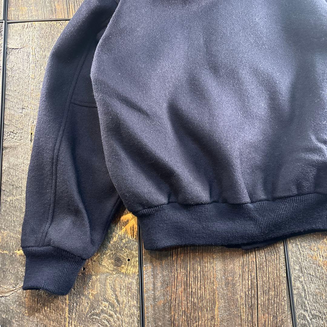 古着　メルトンウール　短丈ボンバージャケット　太アーム　ネイビー　L.