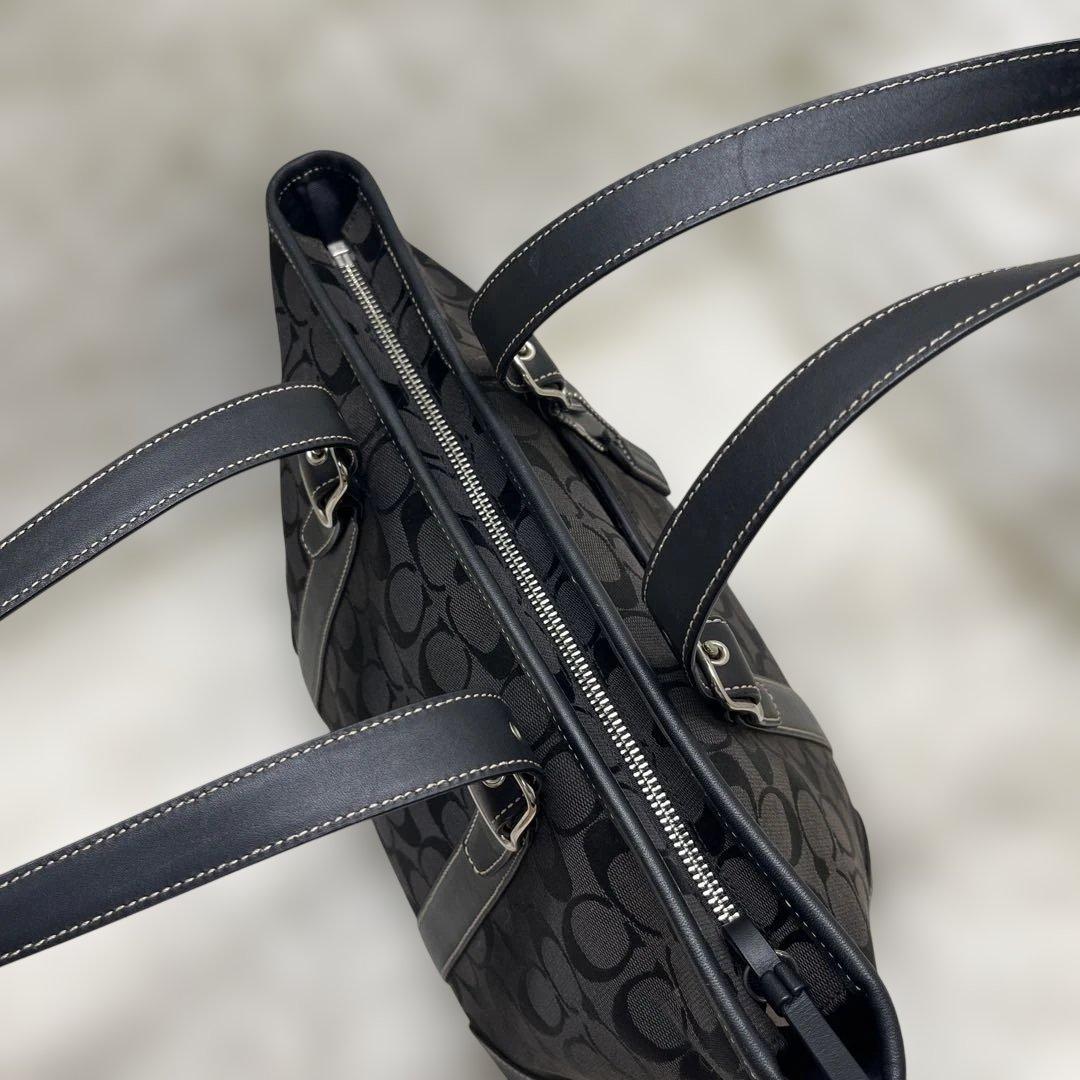 美品 COACH コーチ トートバッグ シグネチャーキャンバス6042 ブラック