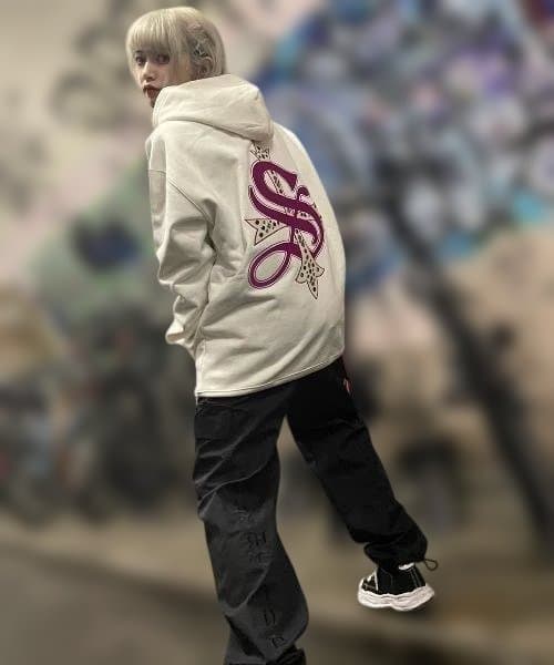 【美品】SUPPLIER パーカー XL クロスロゴ ストーン