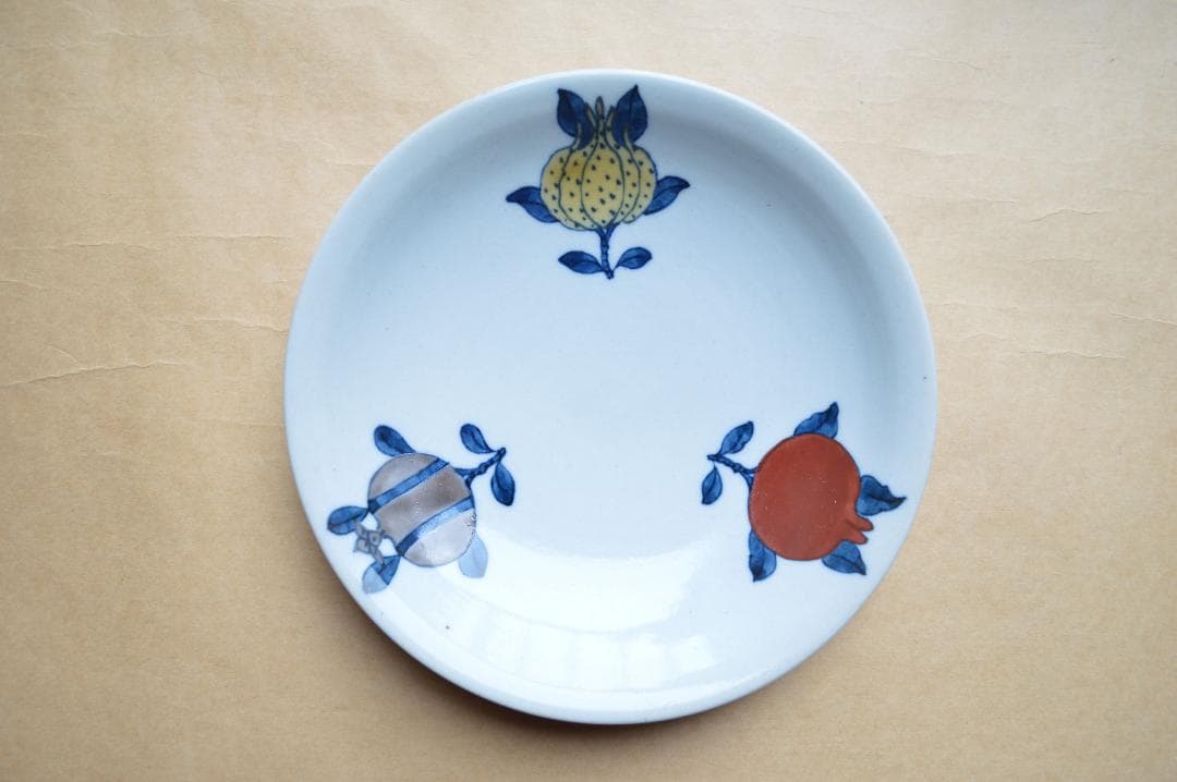 上の畑焼　伊藤瓢堂　色絵三多紋皿　三枚　真作保証