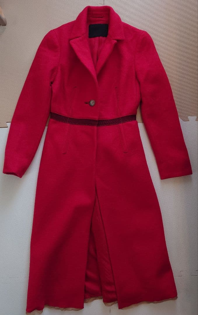 プラダ　ウール　ロングコート　赤　ルージュ　40