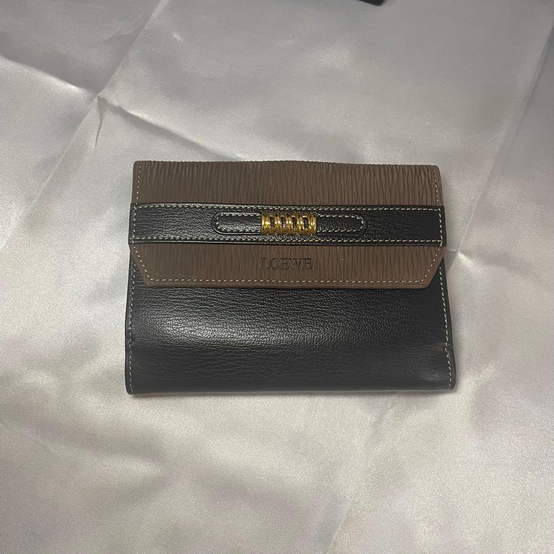 鑑定済み LOEWE ロエベ バイカラー 二つ折り財布 プリーツ