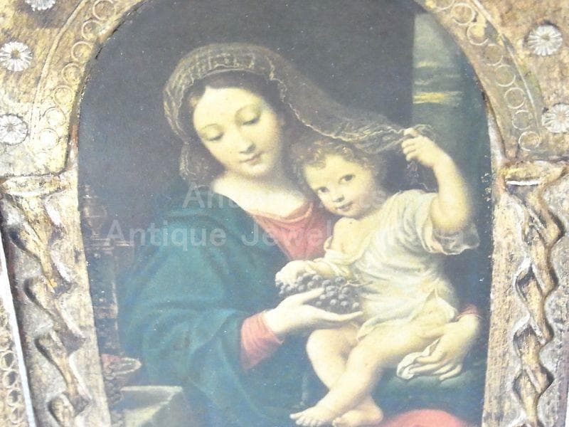 イタリア アンティーク　ピエール・ミニャール 葡萄の房を持つ聖母３枚続きの祭壇画