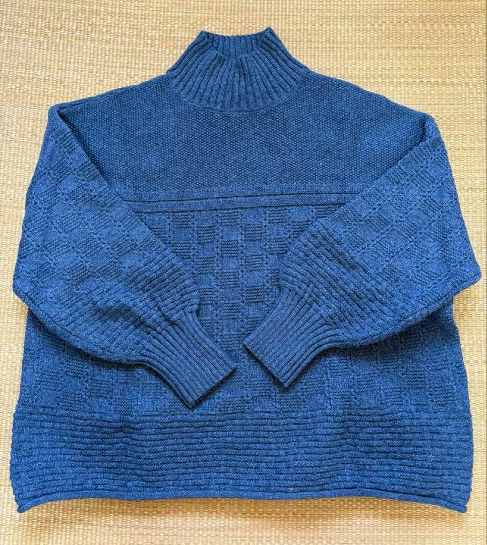 バスケット編みのニット　セーター 長袖 クルーネック　コットン混紡