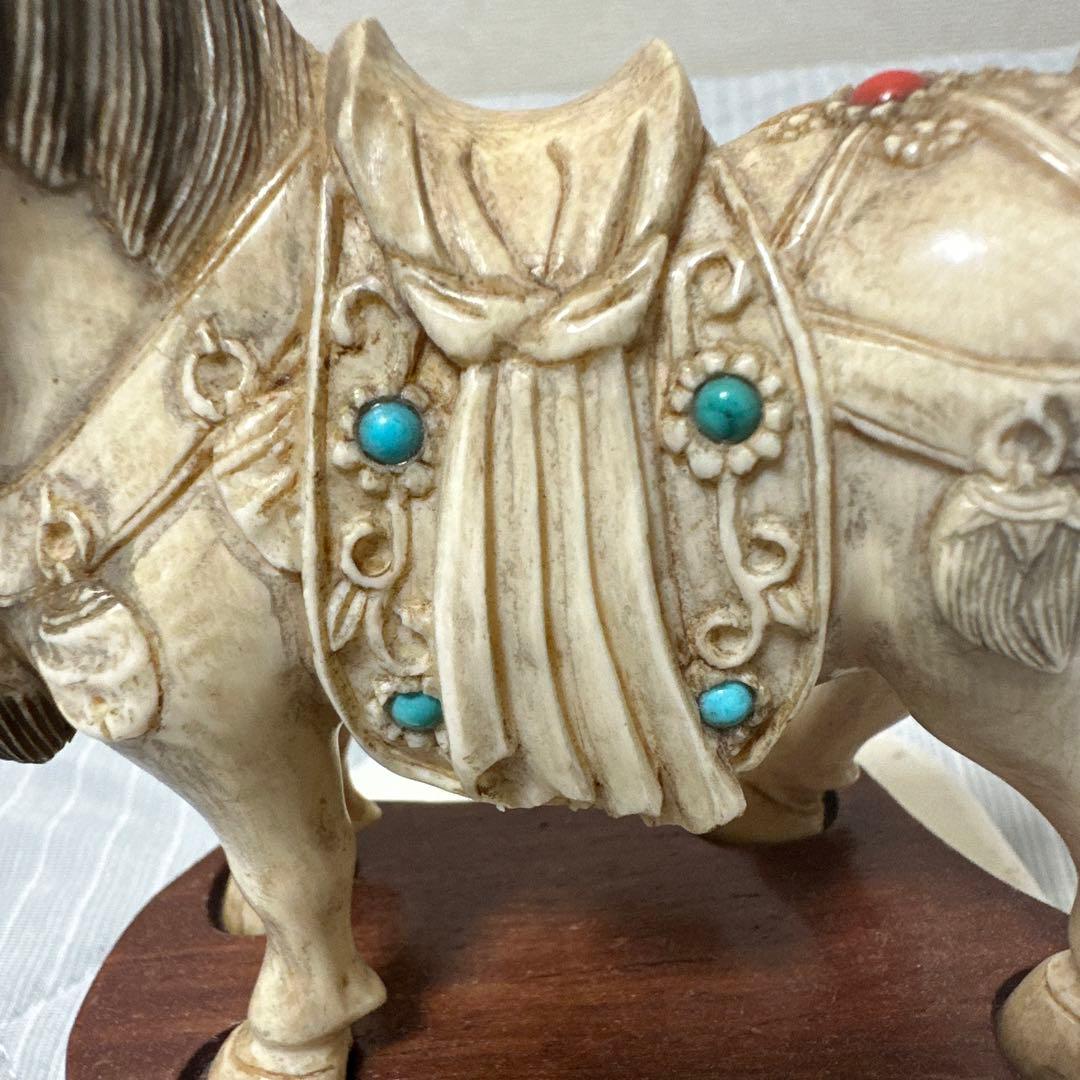 美品　馬　緑松石象嵌　装飾細密彫刻　縁起物　置物　時代物　古玩骨董品アンティーク