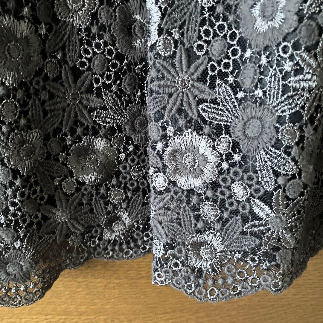 Leilianレリアン　ダークグレーの花柄レースジャケットとスカートセット
