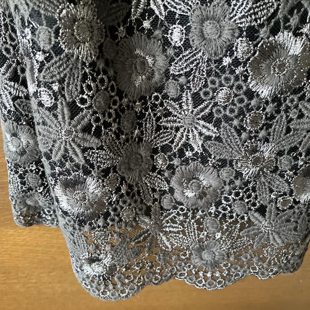 Leilianレリアン　ダークグレーの花柄レースジャケットとスカートセット