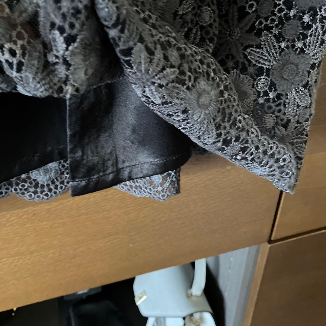 Leilianレリアン　ダークグレーの花柄レースジャケットとスカートセット