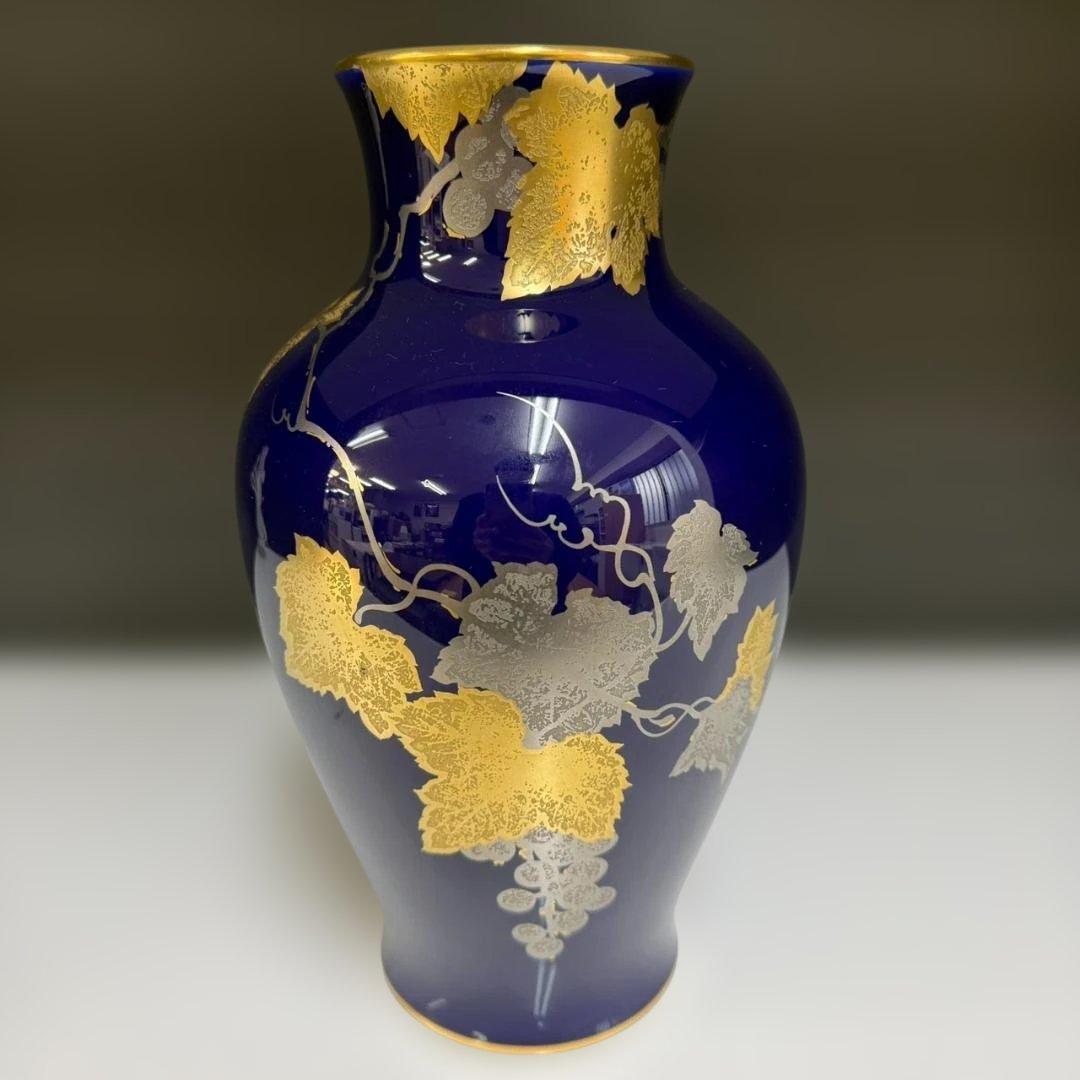 ★大倉陶園　花瓶　瑠璃金蝕葡萄　28㎝