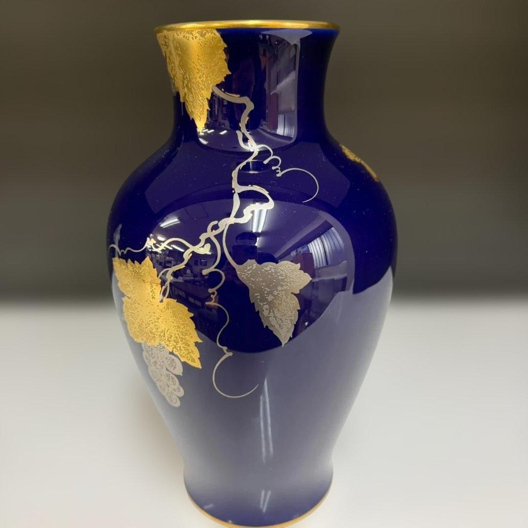 ★大倉陶園　花瓶　瑠璃金蝕葡萄　28㎝