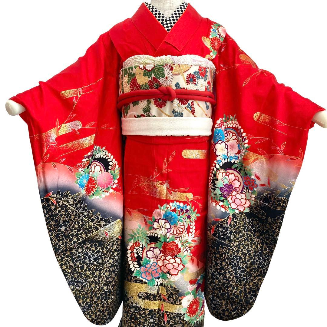 赤 現代 7歳 女の子 子供着物 七五三 現代着物 NO44