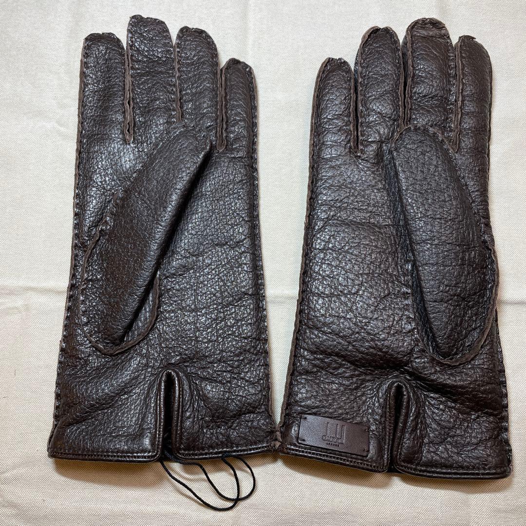 dunhill ダークブラウン レザー手袋 ペッカリー 裏カシミヤ 正規品 箱付