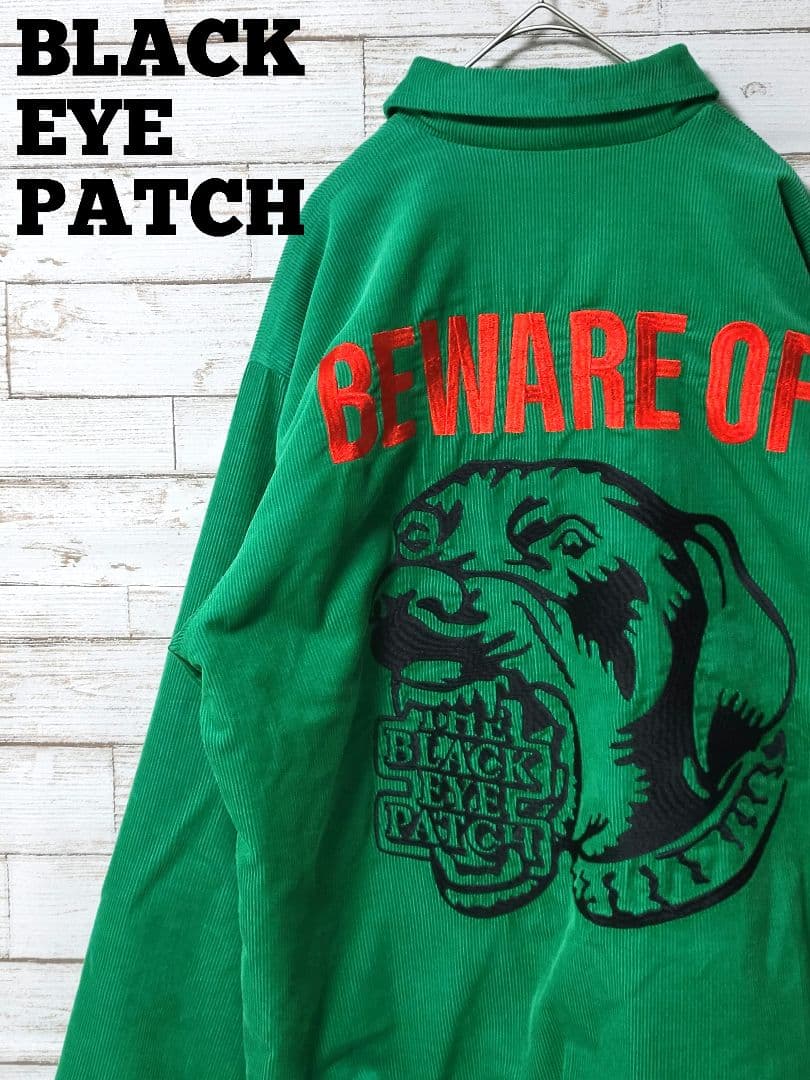 【美品】ブラックアイパッチ 刺繍 コーデュロイジャケット 裏地ヒョウ柄 猛犬注意