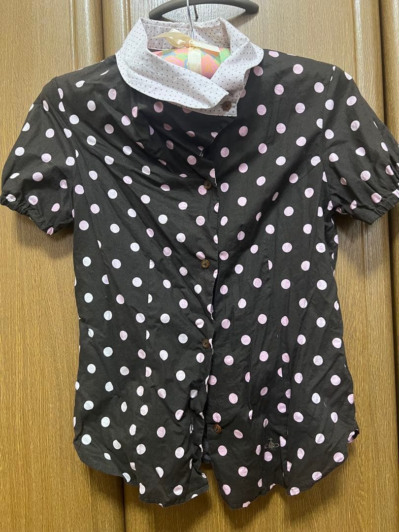 Vivienne Westwood 水玉模様 半袖シャツ 茶色とピンク