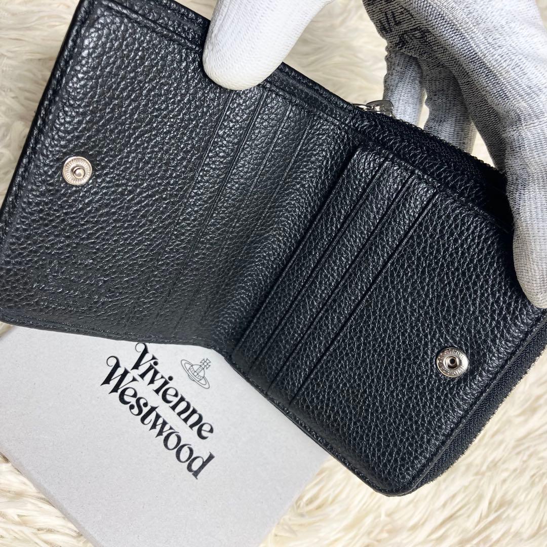【美品】 ヴィヴィアン 折り財布 オーブ レザーブラック 箱付き