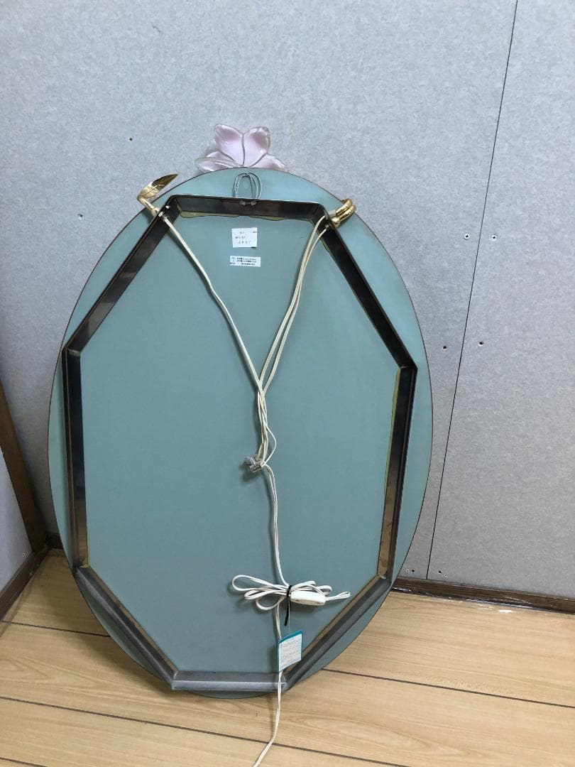 壁掛けミラー アンテーク レトロ ビンテージ 照明 花 楕円形 250413