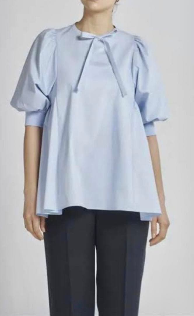 23SS✨yori サイドギャザーパフブラウス リボン パフスリーブ 近年モデル