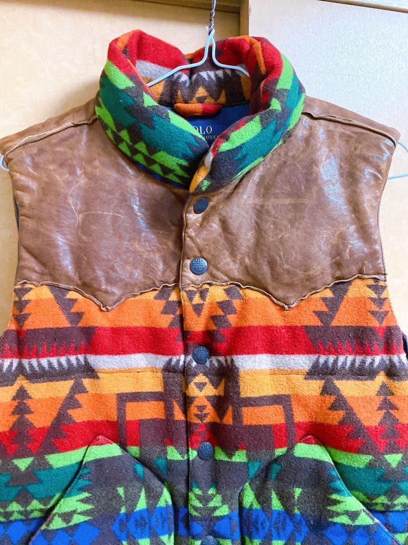 ポロ ラルフローレン レディース レザー ネイティブ インディアン ダウンベスト