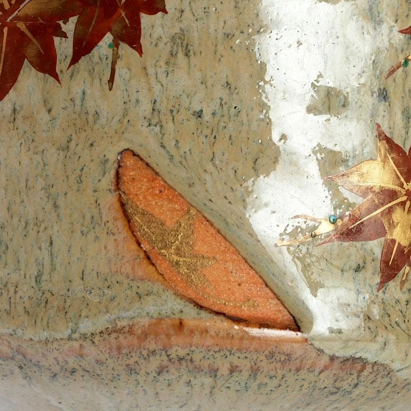 茶道具　京焼　秋峰窯　中村良二作　窯変紅葉絵　茶碗　共布共箱　V　9755