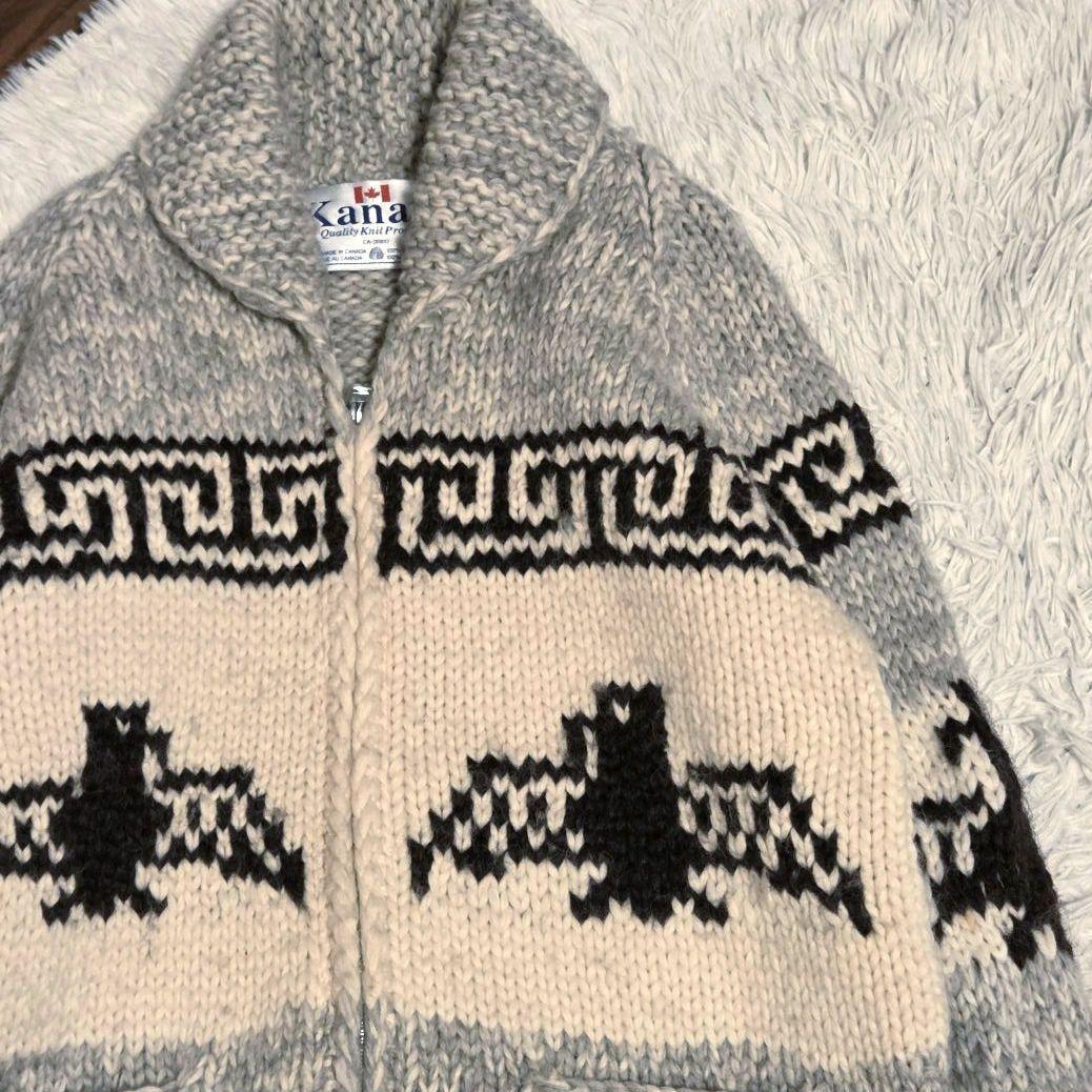 kanata カナタ カウチンニット カーディガン フルジップ イーグル　XL
