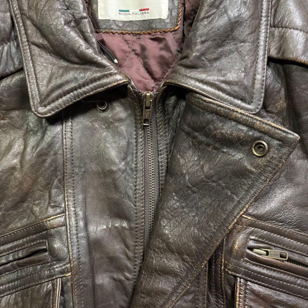 90's✨レザージャケット　A-2 羊革　ラムレザー　茶色　短丈　XL