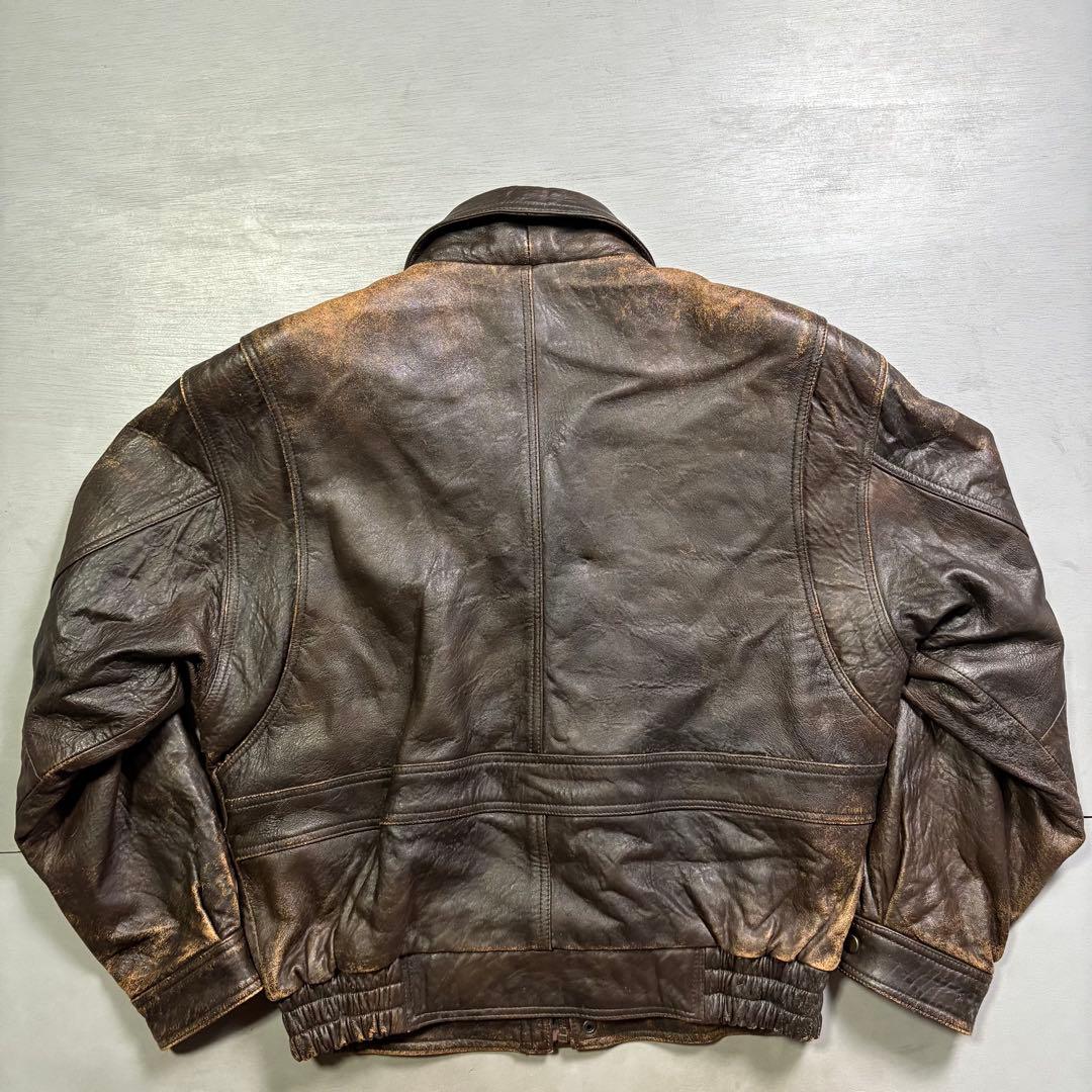 90's✨レザージャケット　A-2 羊革　ラムレザー　茶色　短丈　XL